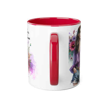 Stylish Floral Accent Mug with Quote, Perfect Gift for Coffee Lovers, Home Decor, Inspirational, Birthday, Humor, Self-Love