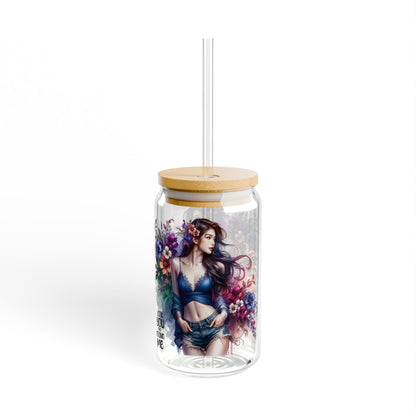 Lost You and Found Me Artistic Sipper Glass, Floral Glass Cup with Straw, Unique Drinkware, Gift for Her, Fun Summer Drinkware