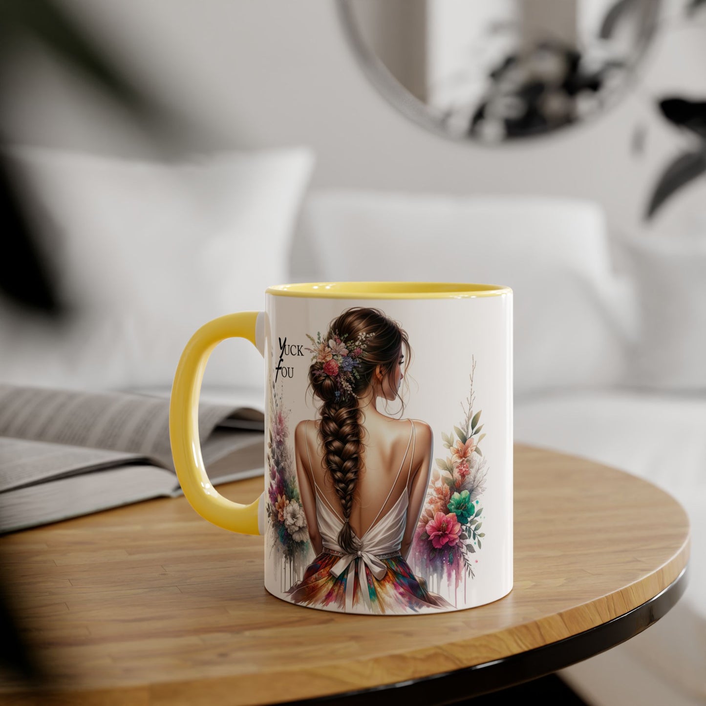 Floral Accent Mug with Yuck Fou Design – Gift for Coffee Lovers, Unique Home Decor, Flower Art Mug, Personalized Drinkware, Boho Style