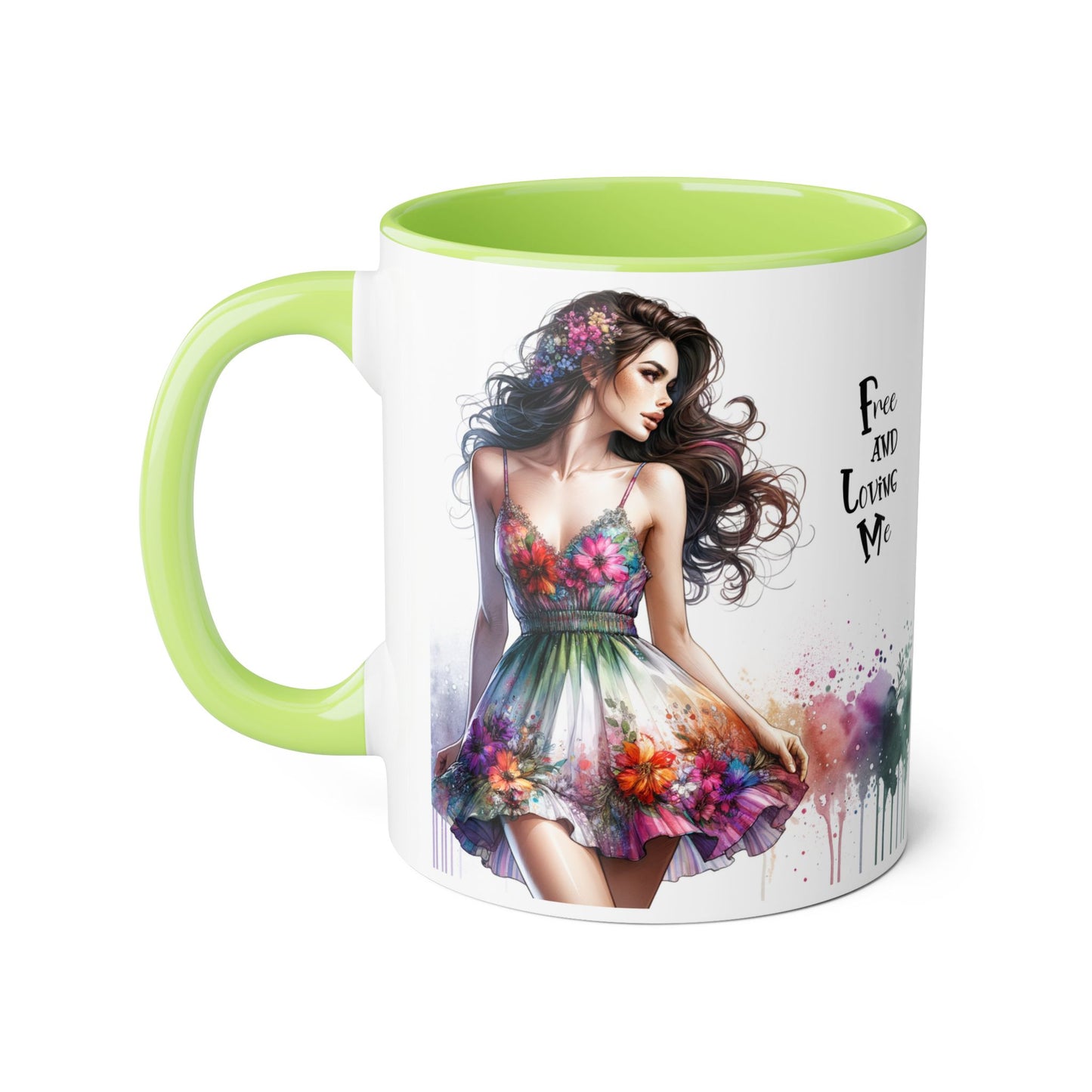 Floral Art Inspirational Coffee Mug, Free and Loving Me, Gift for Her, Colorful Drinkware, Boho Mug, Artistic Tea Cup