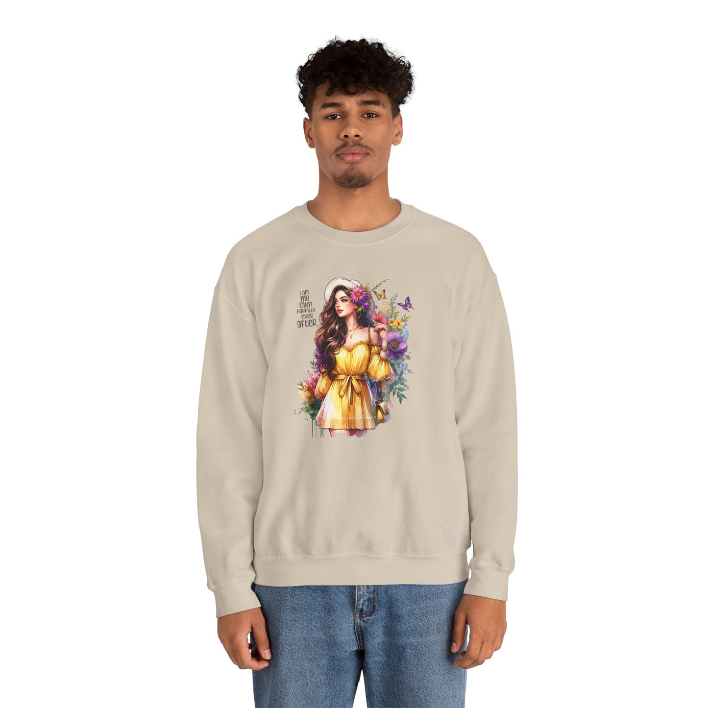 I Am My Own Happily Ever After  Floral Goddess Crewneck Sweatshirt - Boho Chic, Cozy Style, Perfect for Spring, Gift for Her, Casual Wear, Everyday Comfort