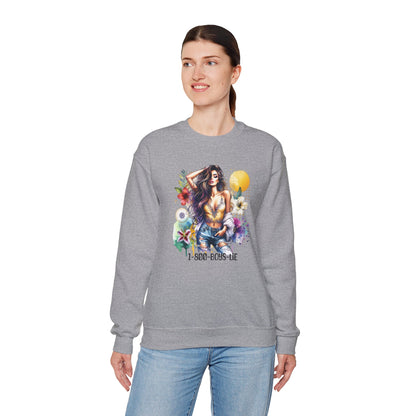 1-800-Boys-Lie Boho Chic Crewneck Sweatshirt with Floral Design, Unisex Gift, Self-Love Apparel, Cozy Casual Wear, Perfect for Relaxation