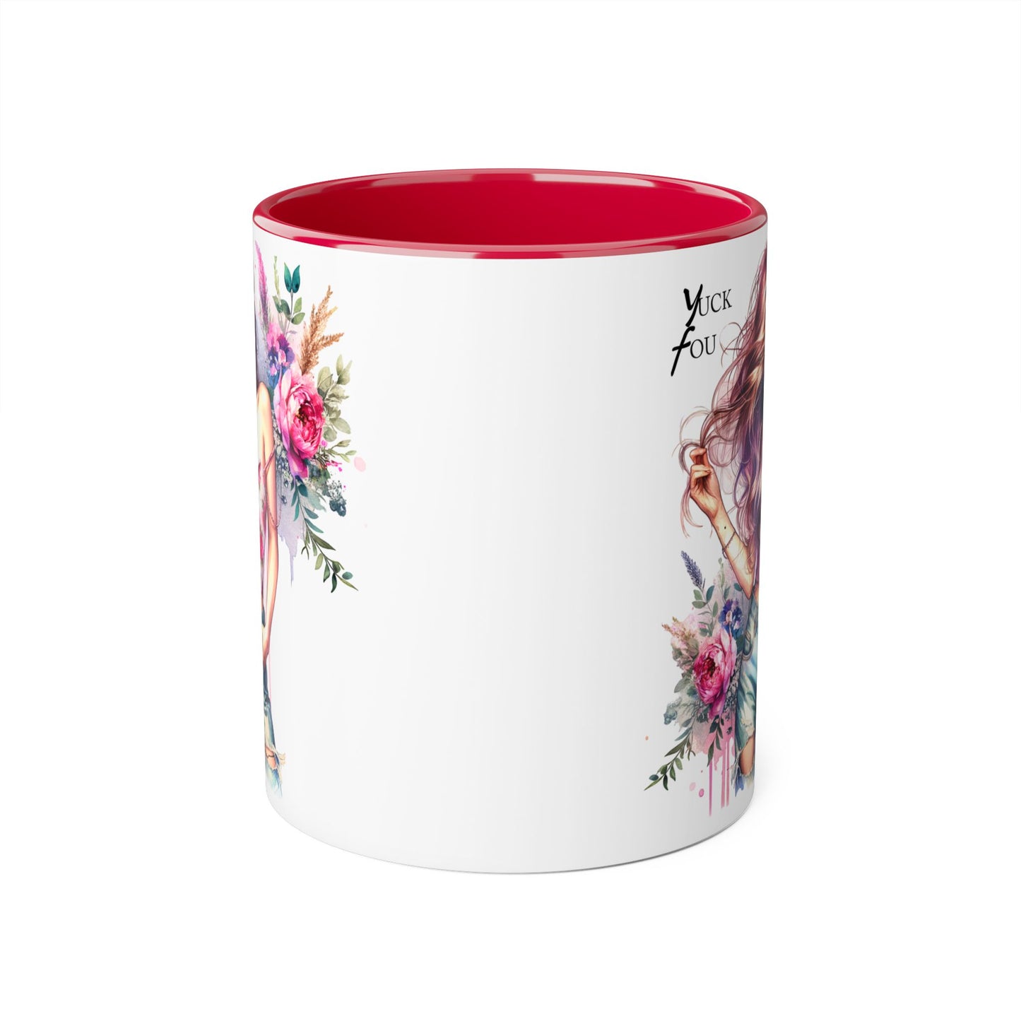 Yuck Fou Stylish Flower Girl Mug, Floral Coffee Cup, Boho Drinkware, Gift for Her, Artful Tea Mug
