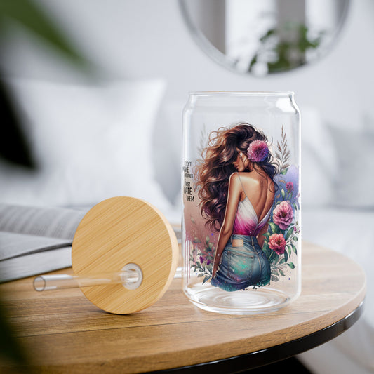 I Don't Make Mistakes, I Date Them Floral Sipper Glass | 16oz Decorative Drinkware, Eco-Friendly, Perfect for Summer, Events, Gifts, Home Decor