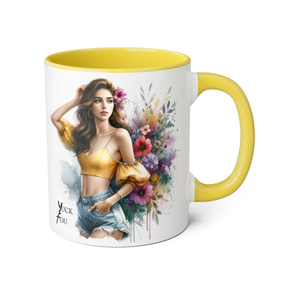 Yuck Fou Floral Accent Mug: Stylish Coffee Cup for Home, Gifts, Birthdays, Tea Lovers, Art Enthusiasts