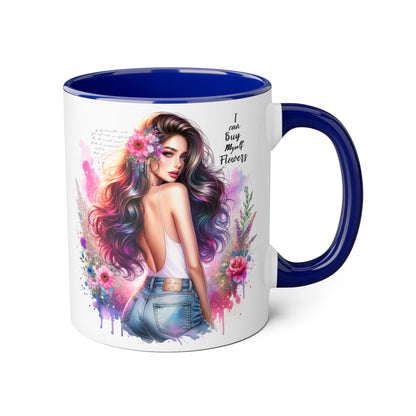 I Can Buy Myself Flowers Floral Art Coffee Mug, Botanical Gift for Her, Colorful Mug for Tea, Art Lover Present, Inspirational Quote Cup