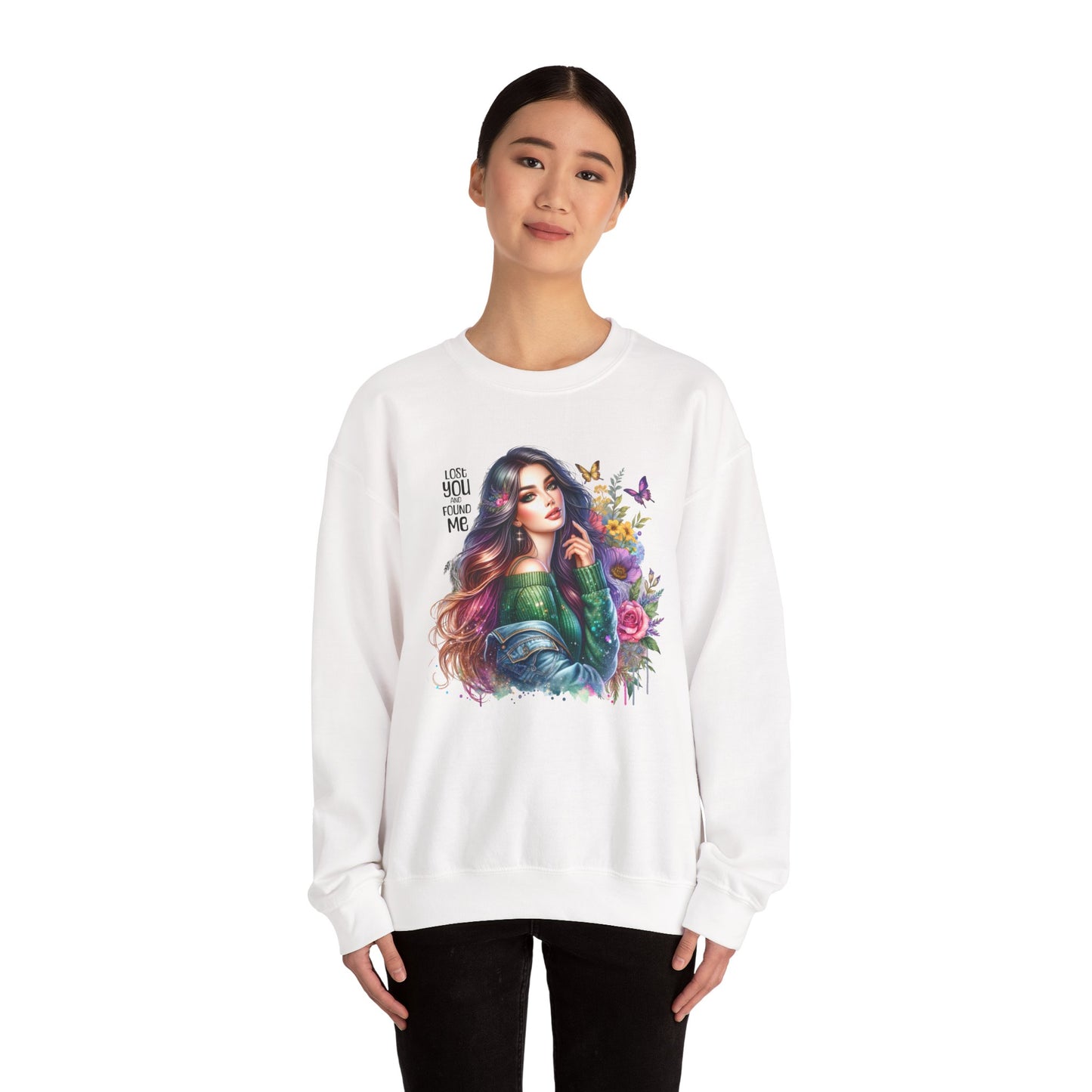 Lost You And Found Me Bohemian Floral Crewneck Sweatshirt, Cozy Graphic Sweatshirt, Gift for Her, Unique Art Pullover, Spring Fashion Crew