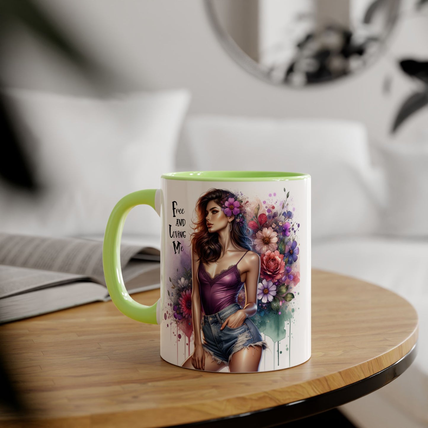 Free and Loving Me Bohemian Accent Mug, Floral Coffee Cup, Inspirational Gift for Her, Free and Loving Me Design, Unique Home Decor, Birthday, Special [...]