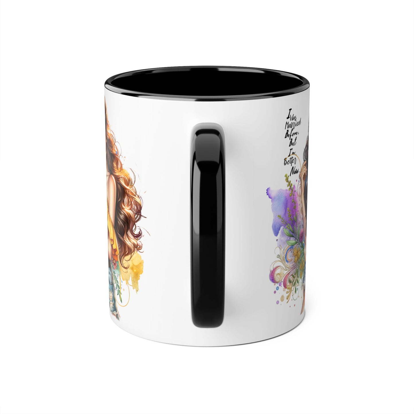 I Was Married Before But I'm Better Now Boho Chic Accent Mugs, Inspirational Coffee Cup, Gift for Her, Unique Art Mug, Home Decor, Vibrant Floral Design