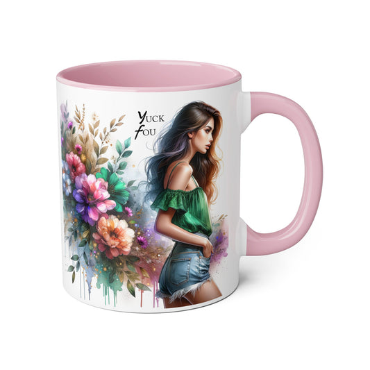 Yuck Fou Floral Accent Mug, 11oz Ceramic Coffee Cup, Inspirational Gift, Home Decor, Unique Art Mug, Perfect for Coffee Lovers
