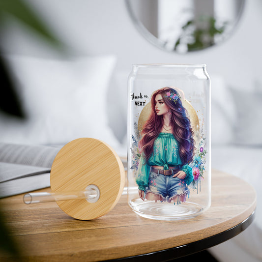 Thank U, Next Bohemian Sipper Glass 16oz - Artistic Drinkware, Summer Vibes, Gift for Her, Eco-Friendly, Home Decor
