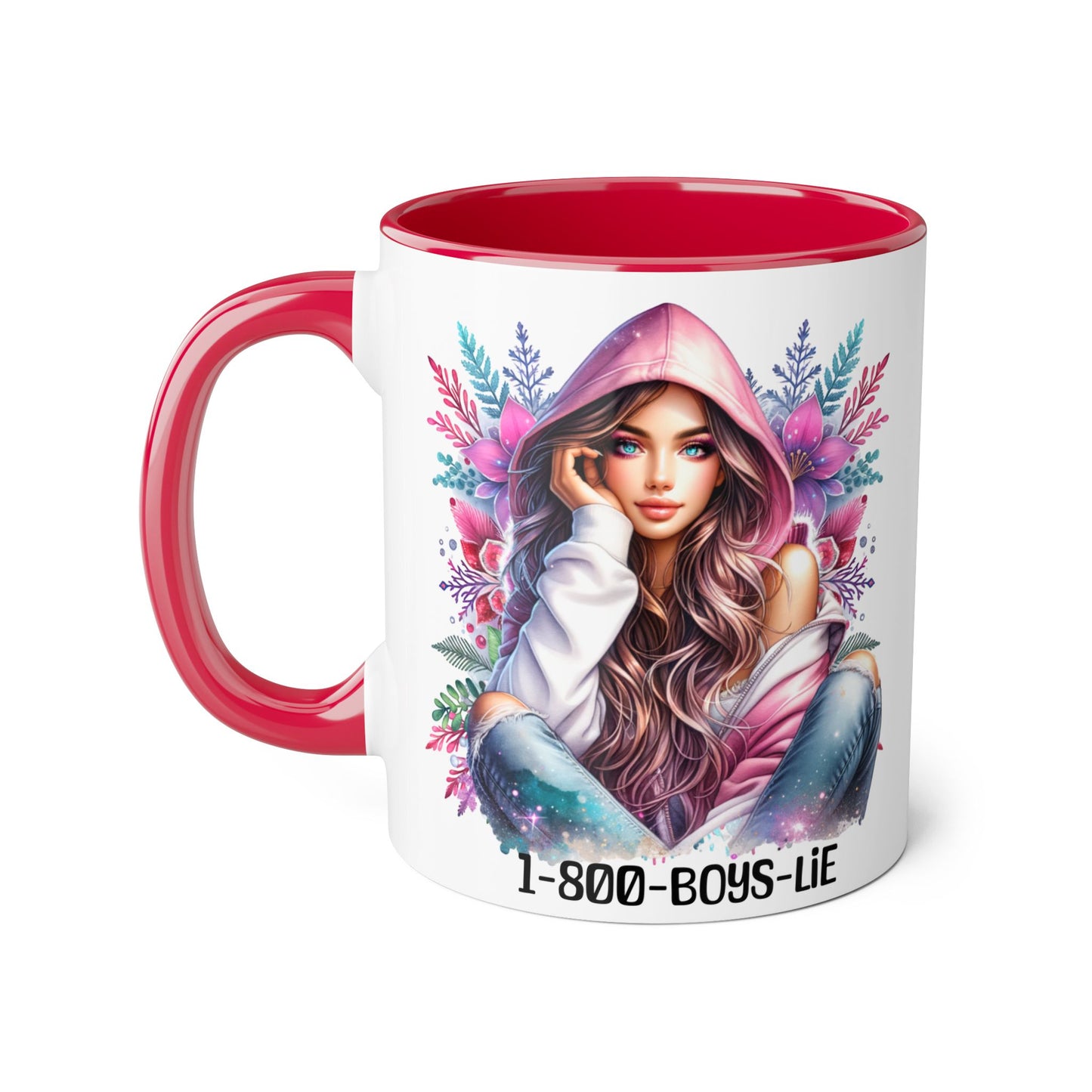 1-800-BOYS-LIE Accent Mug, Floral Coffee Cup, Funny Gift for Her, Unique Tea Mug, Cute Lover's Present