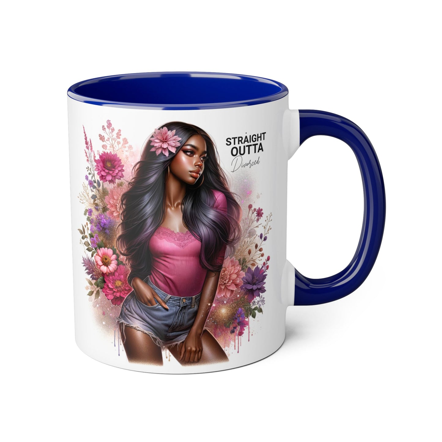 Straight Outta Divorced Humoristic Floral Portrait Accent Mug, Perfect Gift for Her, Coffee Lover, Home Decor, Stylish Drinkware, Mother's Day Gift, Inspirational Cup