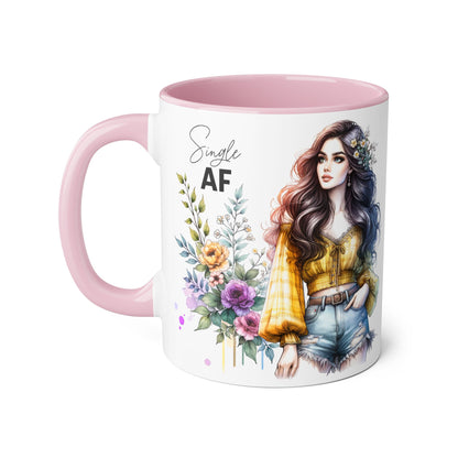 Single AF Accent Mug, Floral Coffee Cup, Gift for Single Friends, Cute Relationship Humor Mug, Funny Birthday Mug, Tea Lover Gift