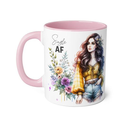 Single AF Accent Mug, Floral Coffee Cup, Gift for Single Friends, Cute Relationship Humor Mug, Funny Birthday Mug, Tea Lover Gift