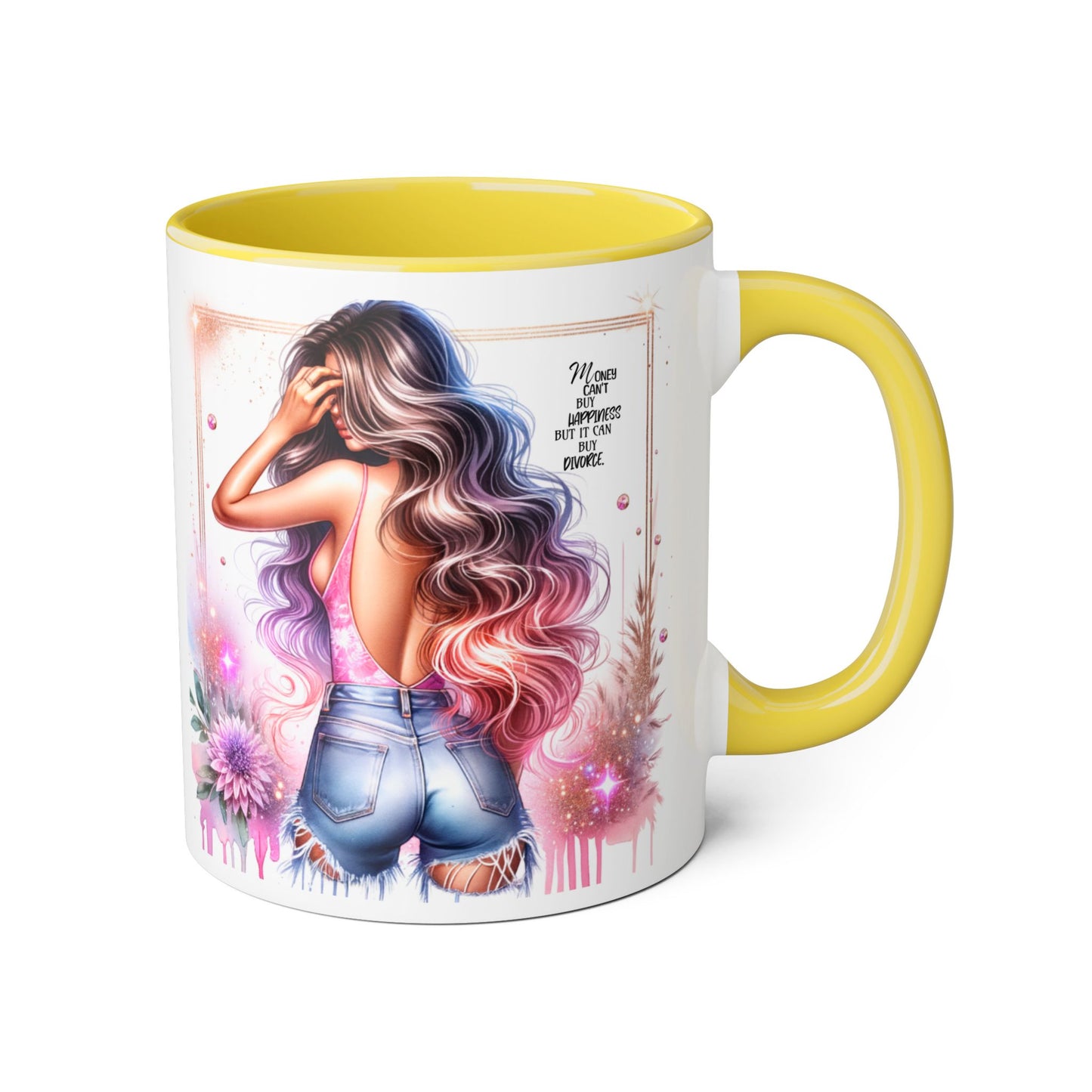 Money Can't Buy Happiness But It Can Buy Divorce Humoristic Gorgeous Floral Accent Mug, Inspirational Coffee Cup, Perfect Gift for Her, Girl Boss Mug, Motivational Drinkware