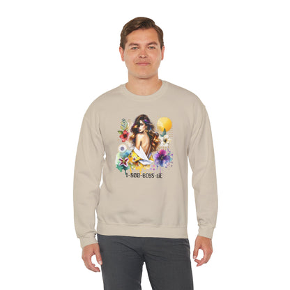 1-800-Boys-Lie Bohemian Floral Crewneck Sweatshirt, Trendy Oversized Sweater, Unique Gift for Her, Cozy Fall Apparel, Birthday & Casual Wear