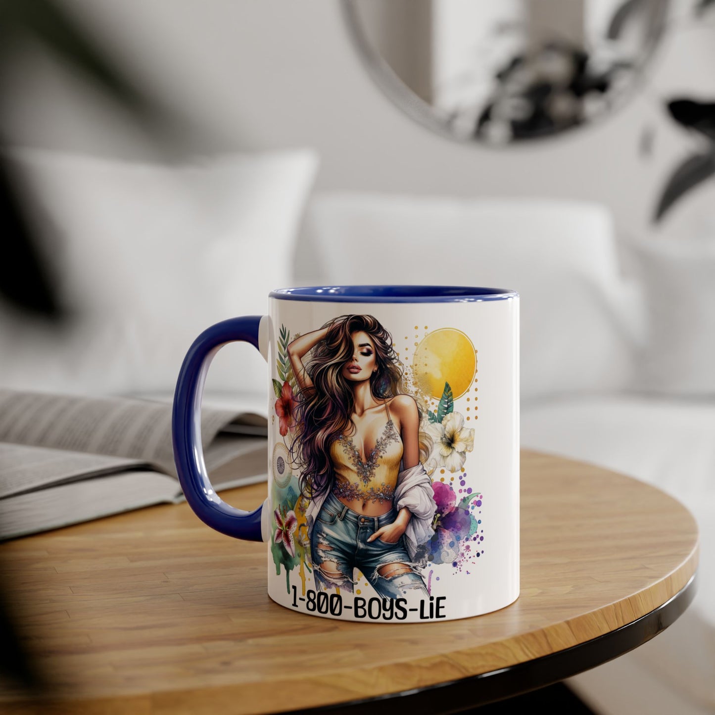 Vibrant Floral Accent Mug, 1-800-Boys-Lie Coffee Cup, Unique Art Mug, Gift for Her, Coffee Lover's Essentials