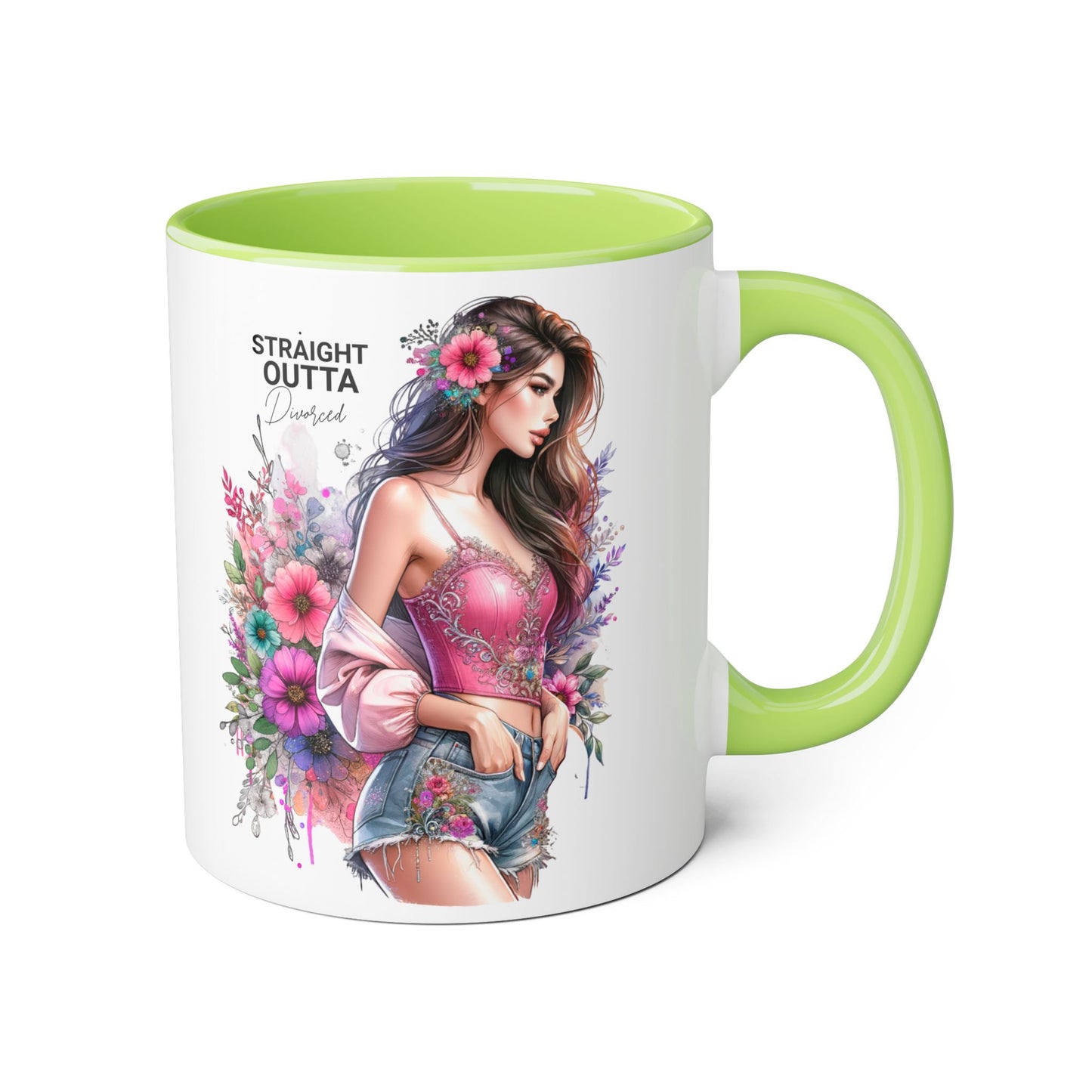 Straight Outta Divorced Humoristic Floral-Inspired Accent Mug, Perfect for Gifts, Home Decor, Coffee Lovers, Tea Enjoyers