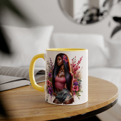 Single AF Floral Portrait Accent Mug, Unique Gift for Coffee Lovers, Home Decor, Self-Care, Birthday, Floral Art Mug, Artistic Coffee Cup