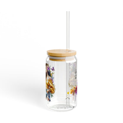 Lost You and Found Me Colorful Floral Sipper Glass, 16oz Drinkware, Summer Vibes, Gift for Her, Eco-Friendly Beverage Jar, Party Drink Container
