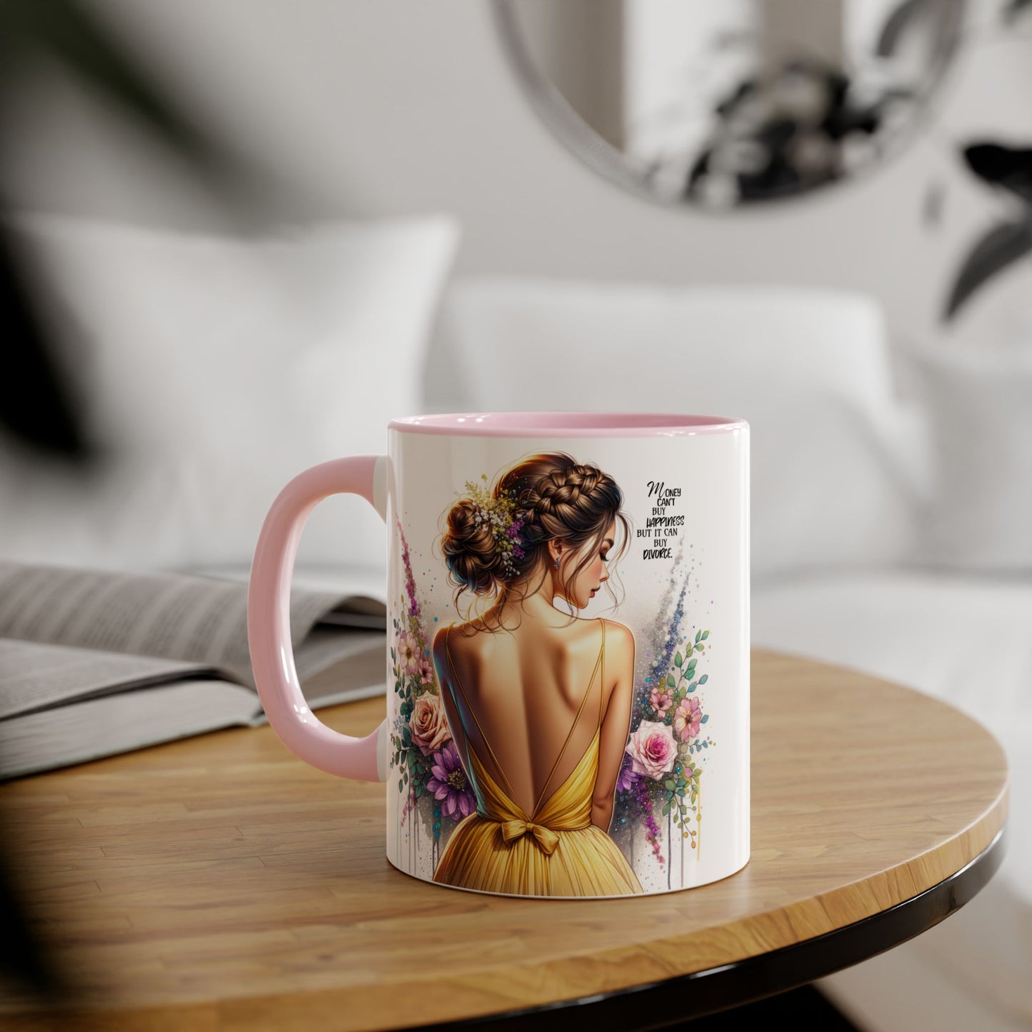 Money Can't Buy Happiness But It Can Buy Divorce Humoristic Elegant Floral Accent Mug, Gift for Her, Coffee Lover, Inspirational Coffee Cup, Birthday Gift Idea, Unique Home Decor