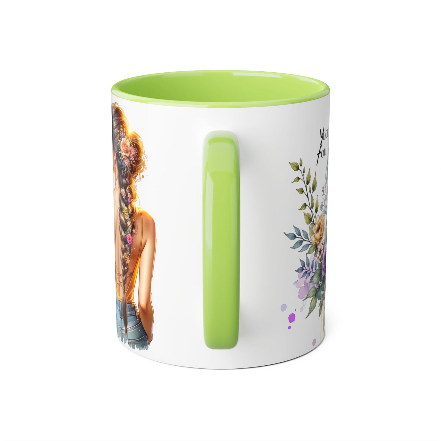 Yuck Fou Stylish Flower Girl Accent Mug, 11oz Coffee Cup, Unique Gift, Home Decor, Floral Mug for Friends, Mothers Day, Inspirational Quotes