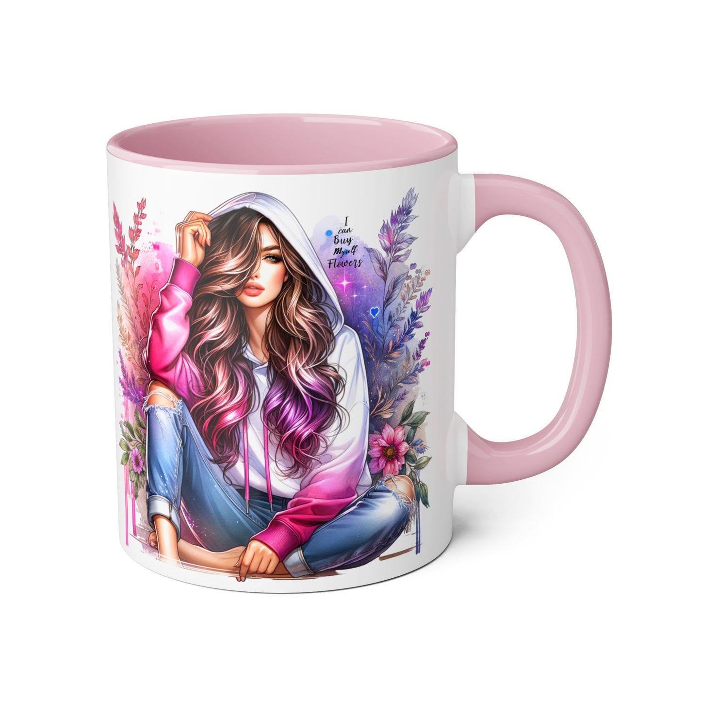 I Can Buy Myself Flowers Chic Floral Accent Mug, Unique Coffee Cup for Women, Gift for Her, Artful Tea Cup, Birthday Mug, Cozy Coffee Drinkware