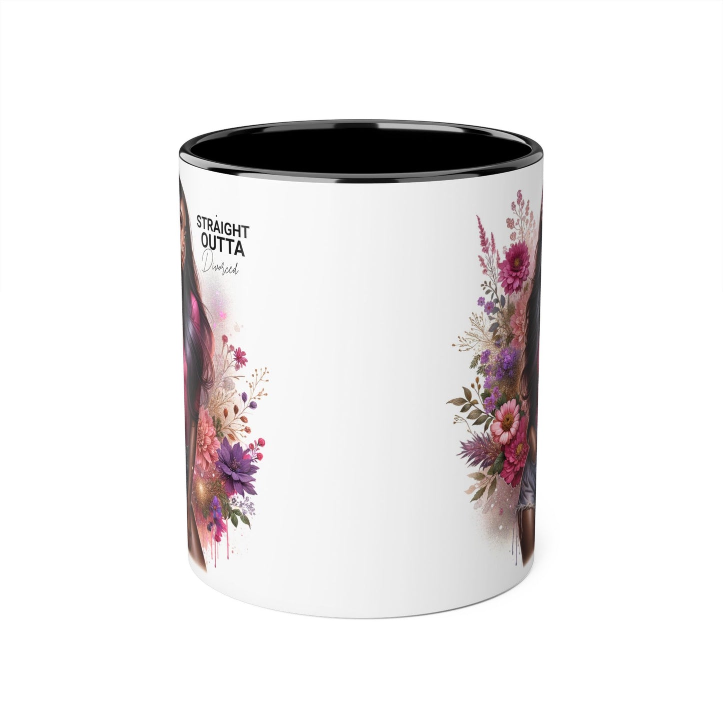 Straight Outta Divorced Humoristic Floral Portrait Accent Mug, Perfect Gift for Her, Coffee Lover, Home Decor, Stylish Drinkware, Mother's Day Gift, Inspirational Cup