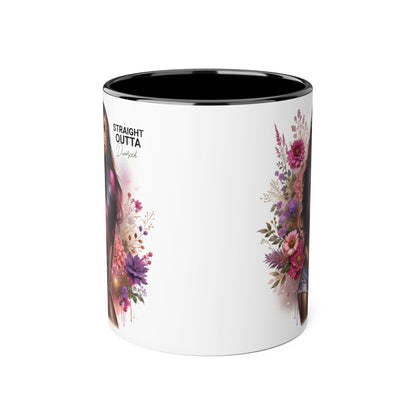 Straight Outta Divorced Humoristic Floral Portrait Accent Mug, Perfect Gift for Her, Coffee Lover, Home Decor, Stylish Drinkware, Mother's Day Gift, Inspirational Cup