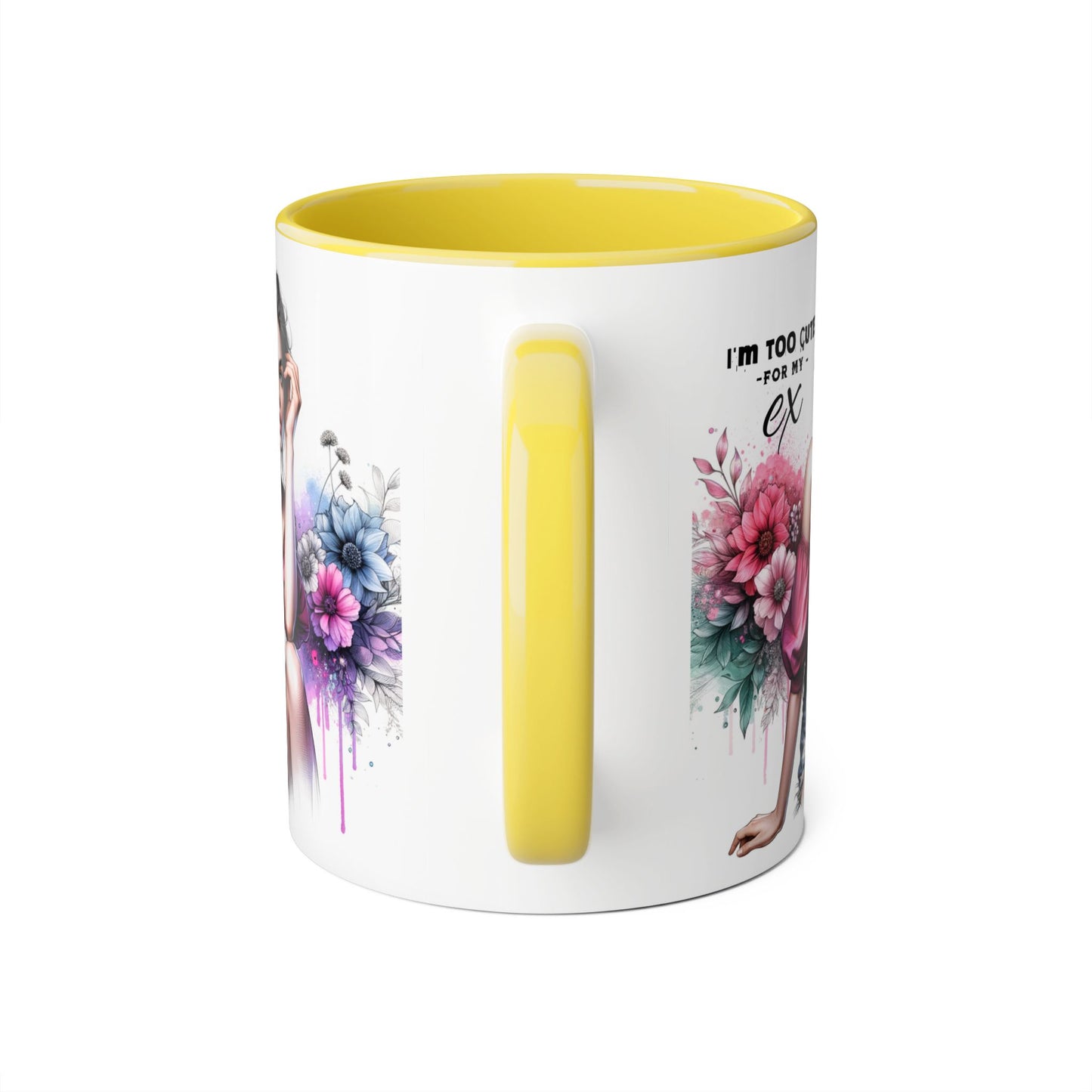 I'm Too Cute For My Ex  Floral Accent Mug - Perfect Gift for Exes, Coffee Lovers, Home Decor, Birthday, Valentine's Day