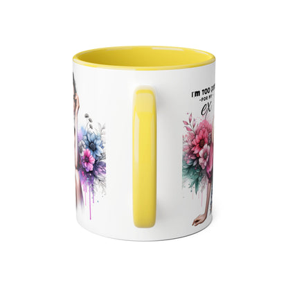 I'm Too Cute For My Ex  Floral Accent Mug - Perfect Gift for Exes, Coffee Lovers, Home Decor, Birthday, Valentine's Day