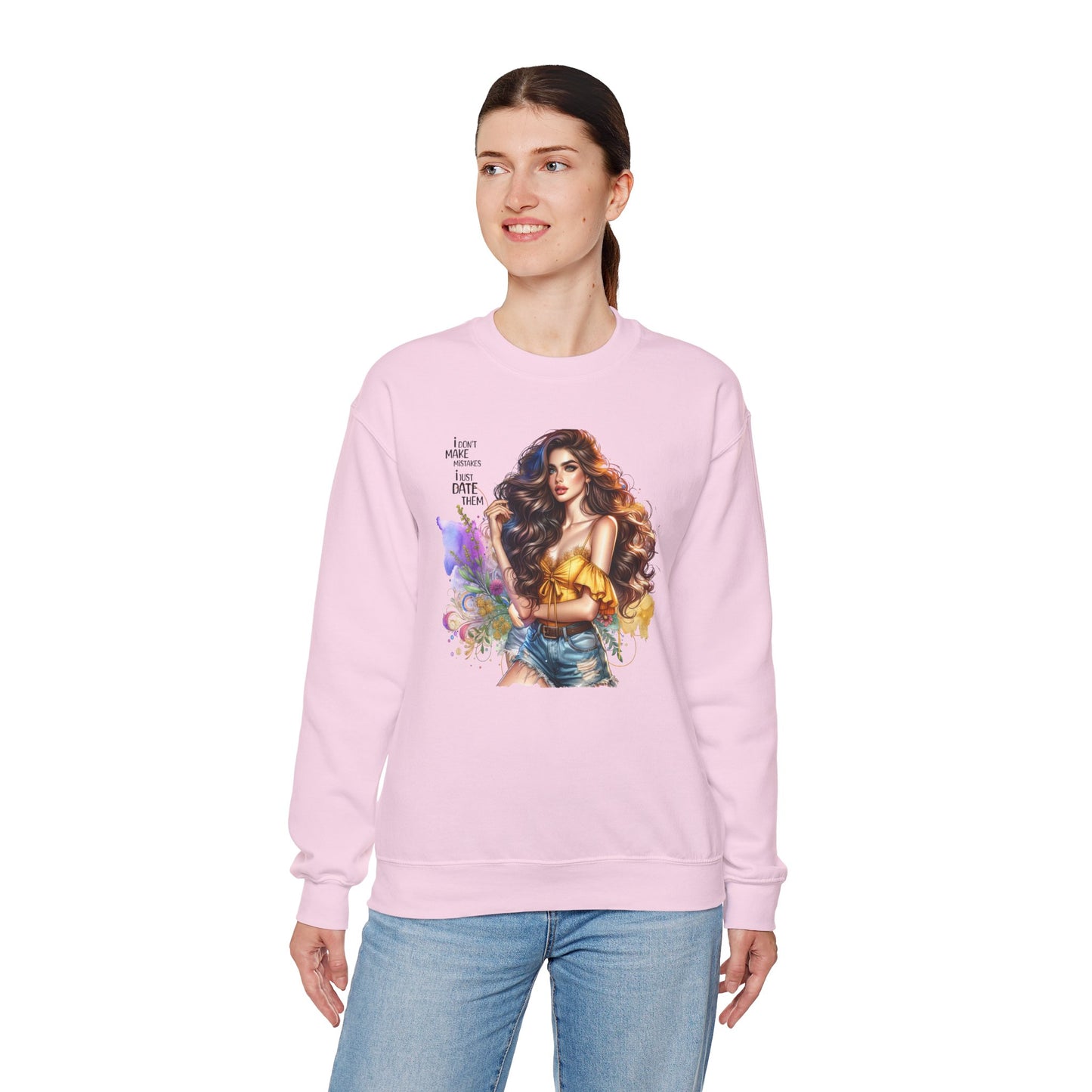 I Don`t  Make Mistakes, I Just Date Them Artistic Crewneck Sweatshirt - Perfect for Casual Outings, Gifts, Festivities, and Everyday Comfort, Featuring Colorful Designs