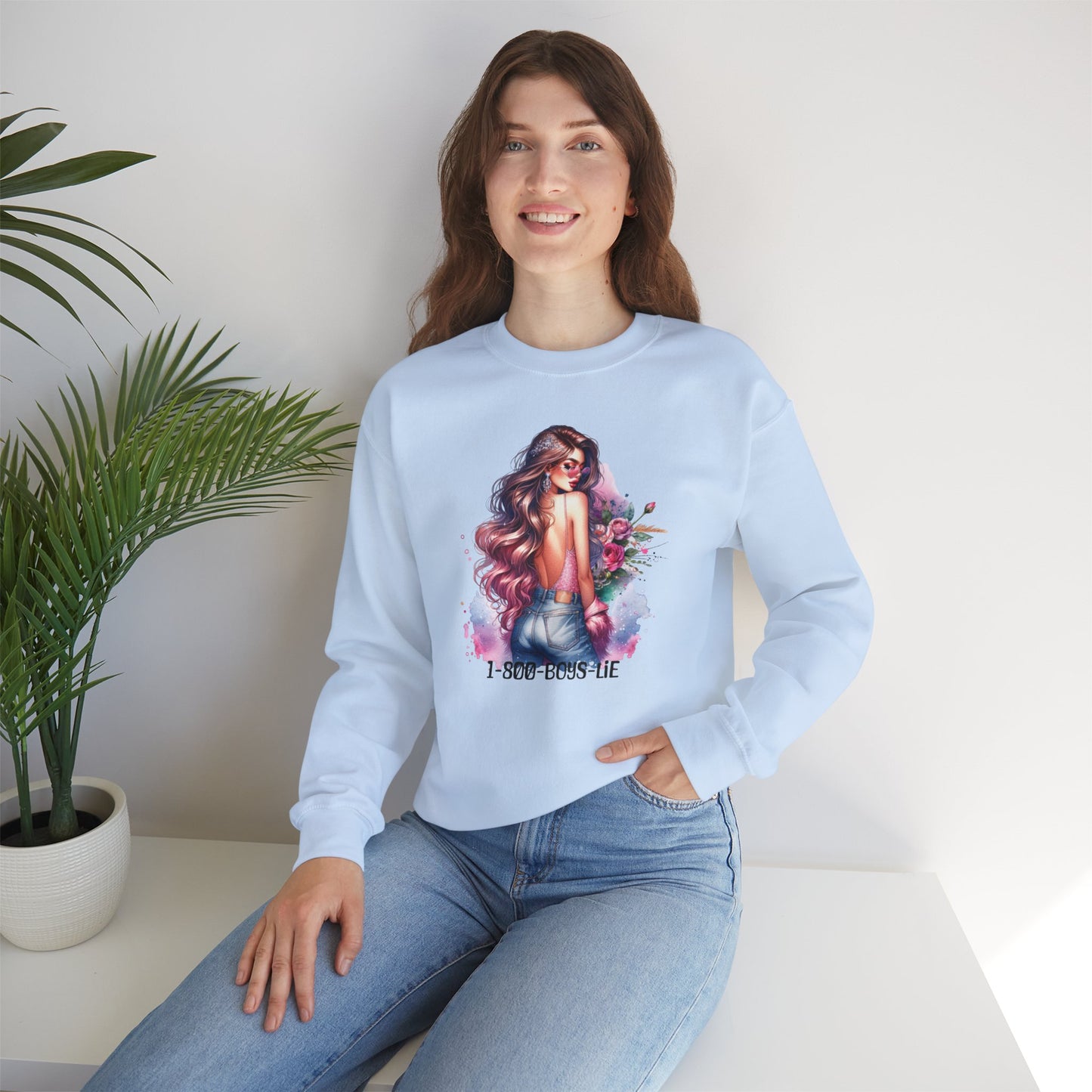 1-800-Boys-Lie Stylish Floral Graphic Sweatshirt, Cozy Crewneck Sweatshirt for Women, Gift for Her, Casual Fashion Top, Spring Wardrobe Essential