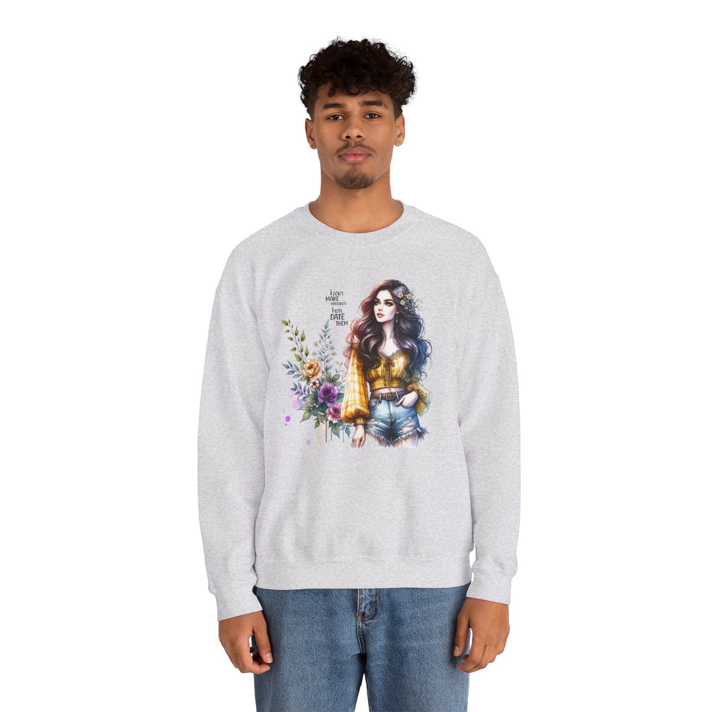 I Don't Make Mistakes, I Just Date Them Floral Graphic Crewneck Sweatshirt, Cozy Casual Wear, Boho Sweatshirt, Gift for Her, Fall Fashion Must-Have