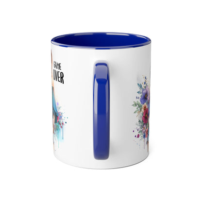Vibrant Game Over Accent Mug - Floral Design, 11oz Coffee Cup, Unique Gift, for Gamers, Birthday or Everyday Use