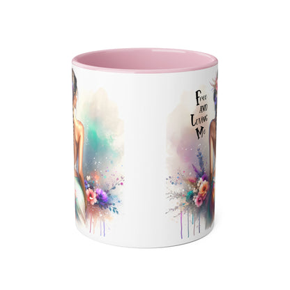 Free and Loving Me Bohemian Accent Mug, Inspirational Coffee Cup for Dreamers, Artistic Floral Mug, Gift for Her, Home Decor, 11oz Tea Mug