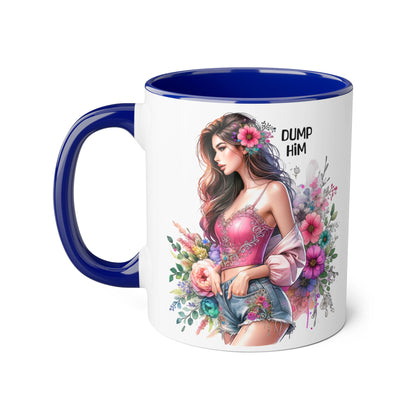 Floral Accent Mug, 11oz Coffee Cup, Gift for Her, Inspirational Mug, Cute Floral Design, Self-Love Coffee Mug