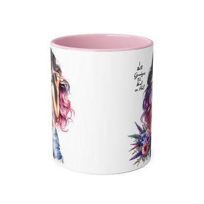 I Hold Grudges, I'll Heal in Hell  Humoristic Inspirational Accent Mug, Cute Girlfriend Gift, Black & White Coffee Cup, Floral Design, Unique Home Decor, Art Lover's Accessory