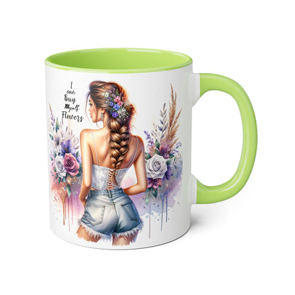 I Can Buy Myself Flowers Floral-Inspired Accent Mug, Boho Coffee Cup, Gift for Flower Lovers, Artful Drinkware for Special Occasions, Women's Inspirational Mug