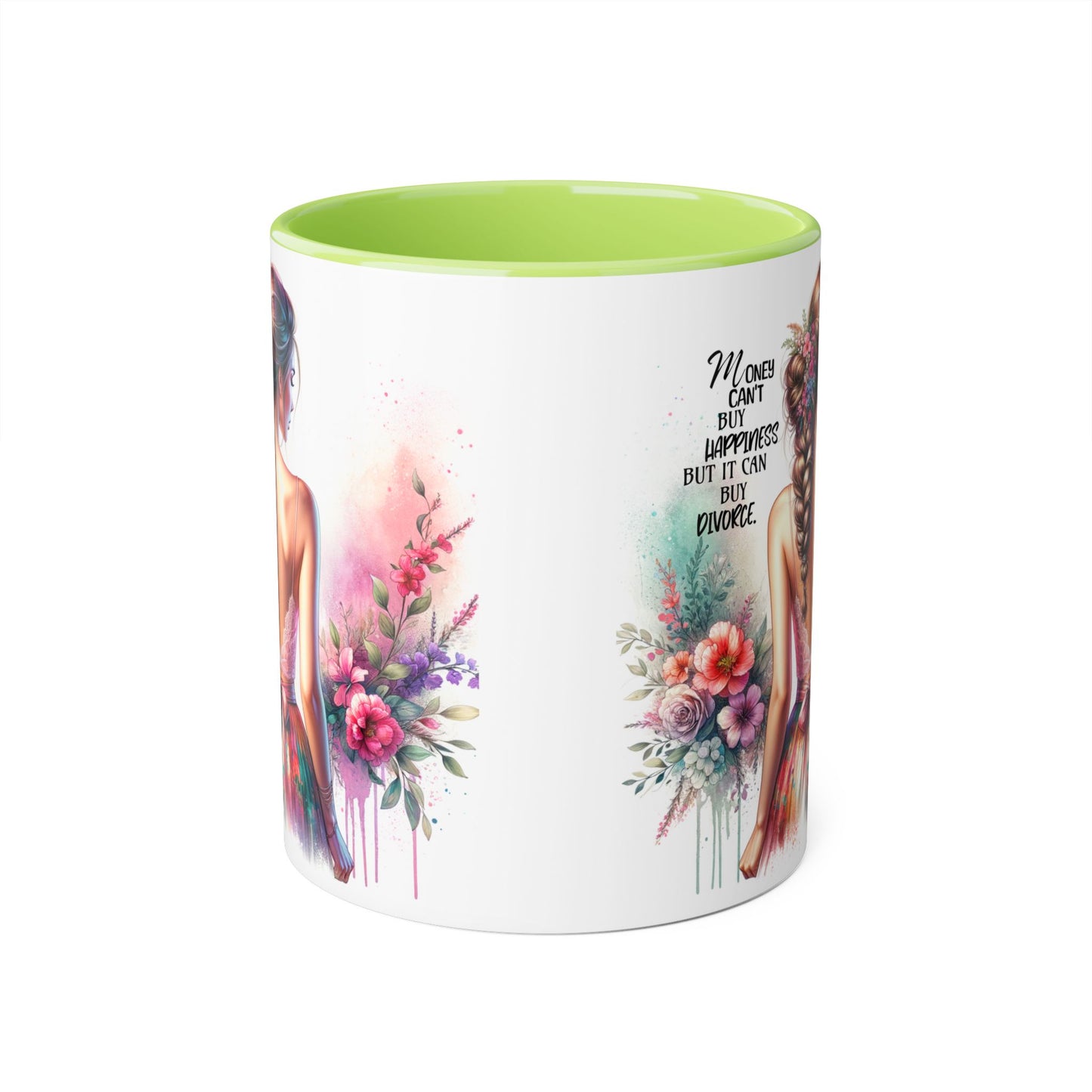 Money Can't Buy Happiness But It Can Buy Divorce Humoristic Colorful Women Empowerment Accent Mug - Inspirational Gift, Motivational Coffee Cup, Floral Design, Art Lover, Birthday Present