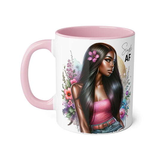 Single AF Stylish Accent Mug, Beautiful Coffee Cup, Unique Gift for Her, Trendy Drinkware, Floral Design Mug, Inspirational Sip