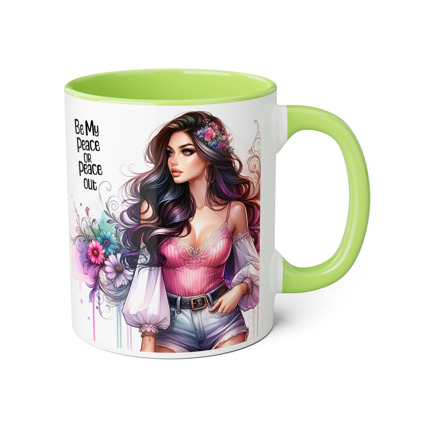 Bohemian Accent Mug, Be My Peace or Peace Out Gift, Artistic Coffee Mug, Floral Coffee Cup, Gift for Her