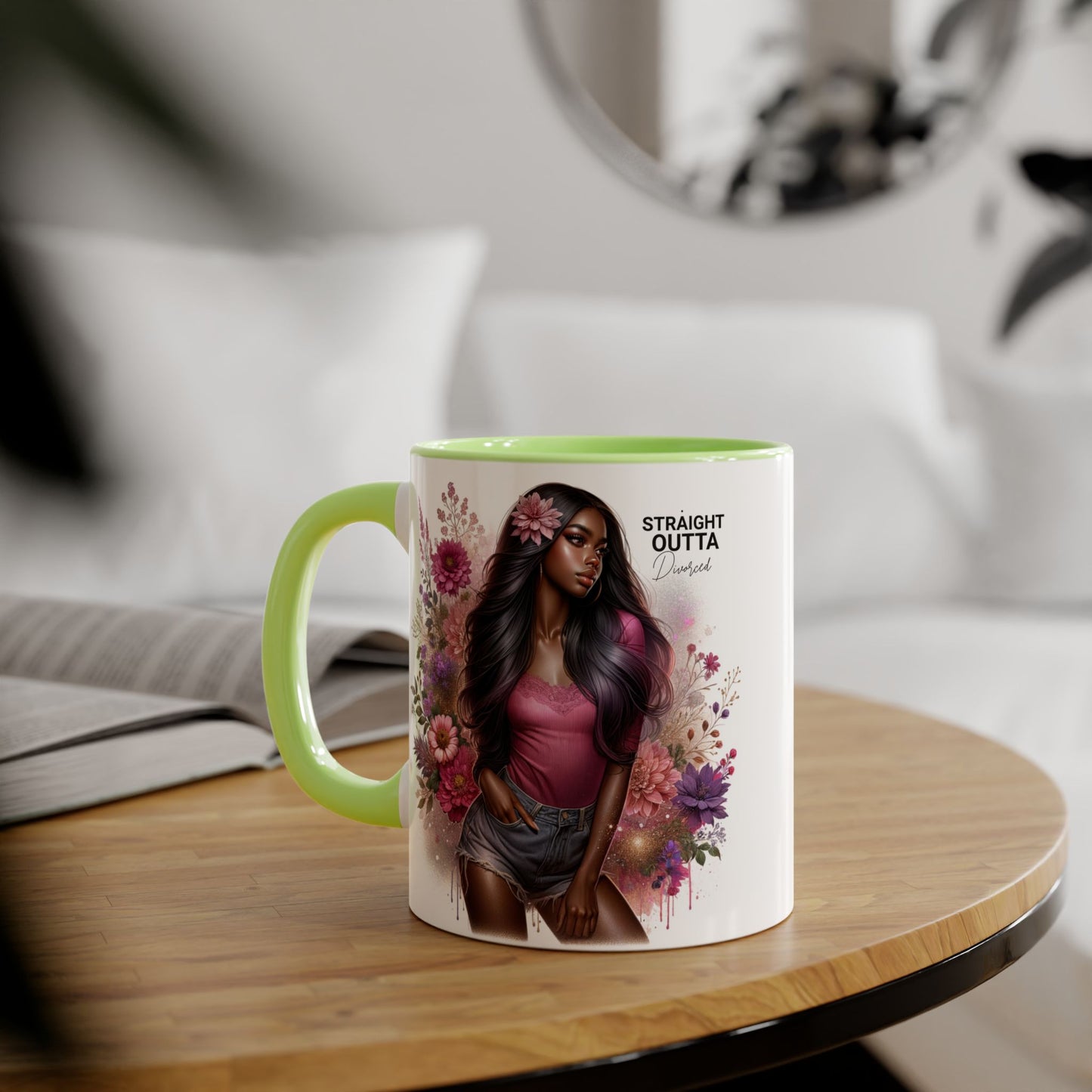 Straight Outta Divorced Humoristic Floral Portrait Accent Mug, Perfect Gift for Her, Coffee Lover, Home Decor, Stylish Drinkware, Mother's Day Gift, Inspirational Cup