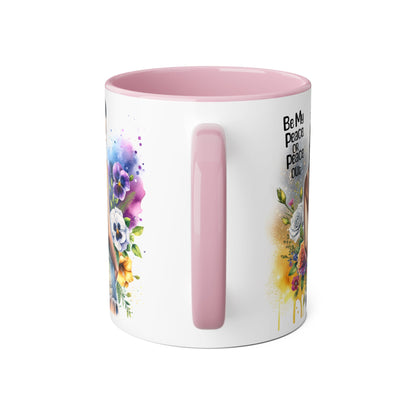 Artistic Black Handle Mug with Inspirational Message, Be My Peace or Peace Out, Unique Gift for Coffee Lovers, Colorful Floral Design, [...]