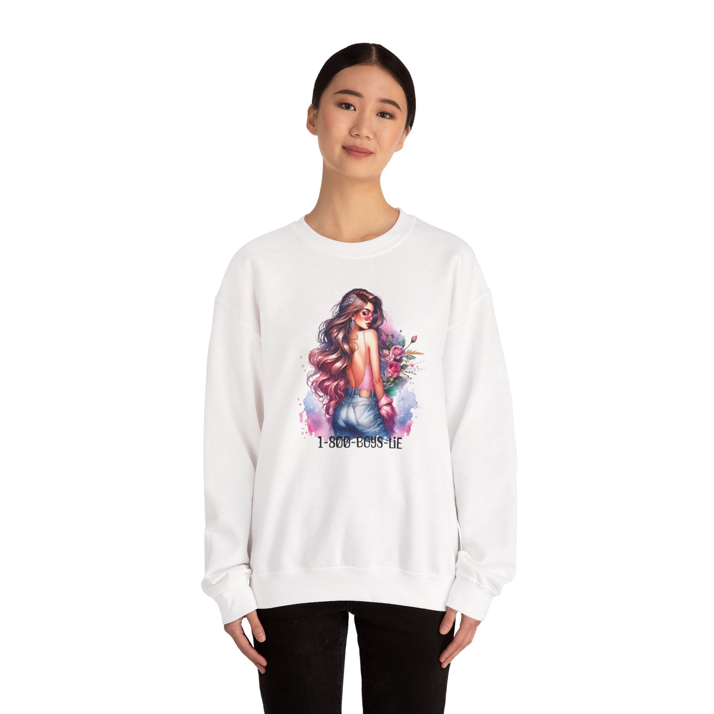 1-800-Boys-Lie Stylish Floral Graphic Sweatshirt, Cozy Crewneck Sweatshirt for Women, Gift for Her, Casual Fashion Top, Spring Wardrobe Essential