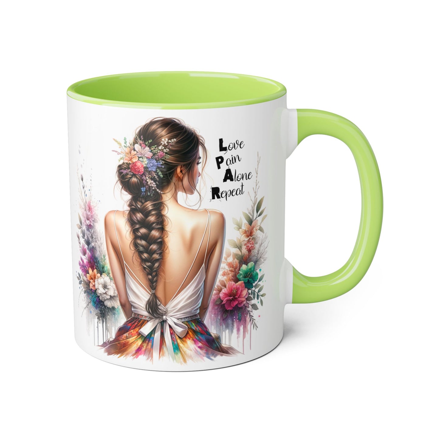 Beautiful Floral Accent Mug, Inspirational Coffee Cup, Love Pain Alone Repeat, Gift for Her, Home Decor, Bohemian Style