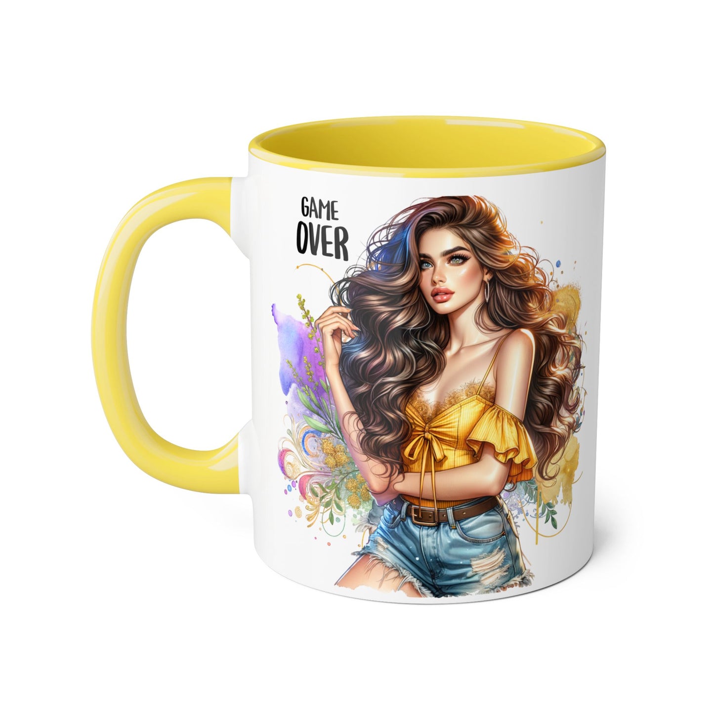 Game Over Accent Mug, 11oz Coffee Cup for Gaming Lovers, Unique Gift for Her, Fun Drinkware for Celebrations, Stylish Tea Mug