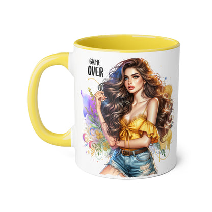 Game Over Accent Mug, 11oz Coffee Cup for Gaming Lovers, Unique Gift for Her, Fun Drinkware for Celebrations, Stylish Tea Mug