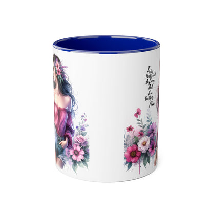 I Was Married Before But I'm Better Now Humoristic Floral Art Accent Mug - Empowering Quote, Gift for Her, Coffee Lover, Floral Design, Inspirational Drinkware
